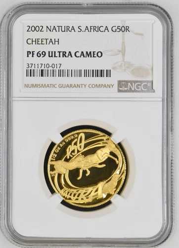 南アフリカ 2002年 50ランド ワイルドライフ ナチュラ チーター 1/2オンス 金貨 NGC PF69