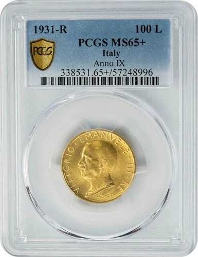 1931年-R イタリア 金貨 100リラ 100L Anno IX MS65+ PCGSセキュア 950087-4