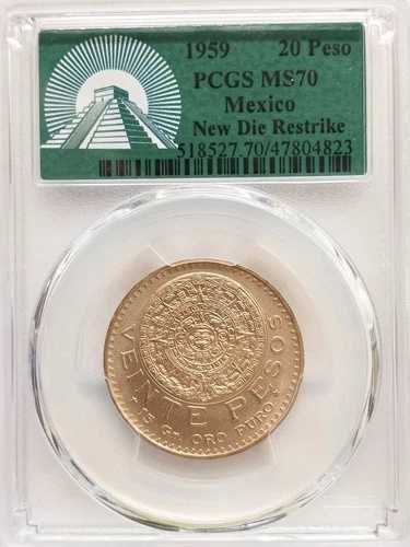 1959年メキシコ金貨20ペソ MS-70 PCGS（グリーンラベル新ダイス）