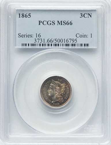 1865 年 3 セント ニッケル - PCGS MS66 - 極上の宝石 - 素晴らしい!