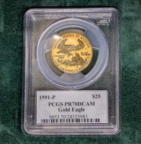 1991-P ゴールドイーグル 1/2オンス $25 PCGS PR70DCAM ディープカメオ フィリップ・ディール直筆サイン入り