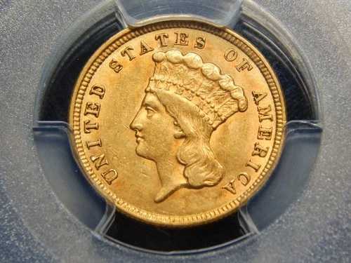 1854 年 3 ドル金プリンセス AU-58 PCGS/CAC、非常にオリジナルなコイン!