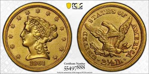 1861 *オールド リバース* リバティ ゴールド $2 1/2 クォーター イーグル *PCGS XF* 送料無料!!!