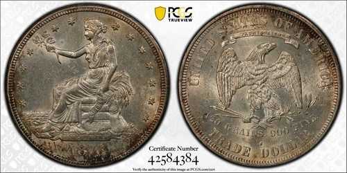 1876年 S トレード シルバー ダラー $1 PCGS AU58 派手な光沢