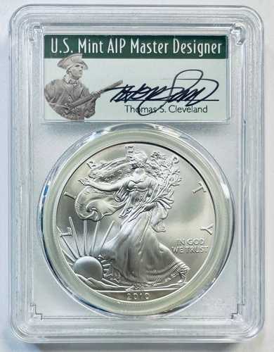 2010年 $1 シルバーイーグル PCGS MS70 トーマス・クリーブランド ミニッツマン ポップ2