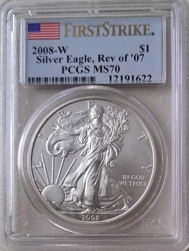 2008-W 1ドル アメリカン シルバー イーグル バーニッシュ リバース '07 PCGS MS70 ファースト ストライク