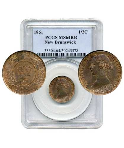 1861年ニューブランズウィック・ハーフセント - チョイス・アンサーキュレート、PCGS MS64 RB