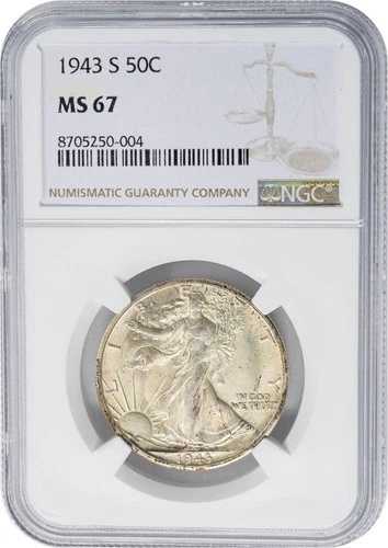 1943-S ウォーキング・リバティ・ハーフ 50セント MS67 NGC 950855-10