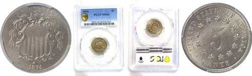 1874年シールドニッケル - PCGS MS-66