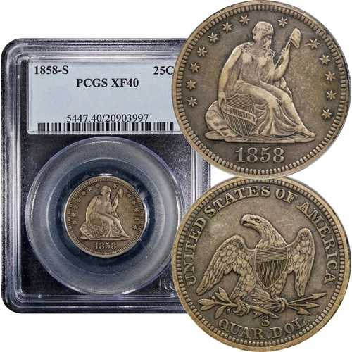 1858-S 着席自由の女神像 25セント クォーター PCGS XF40