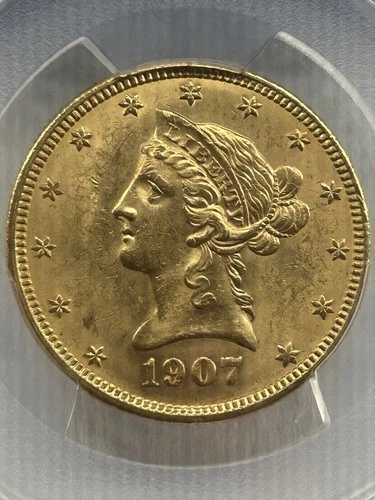1907 年 10 ドル金リバティ イーグル、PCGS MS62、非常に魅力的で派手な金貨!