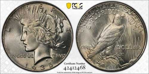 1935年ピースシルバードル PCGS MS66