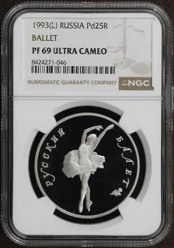 1993-L (PF69) ロシア 1オンス プルーフ パラジウム 25ルーブル Pd25R NGC - バレエ 501,600円