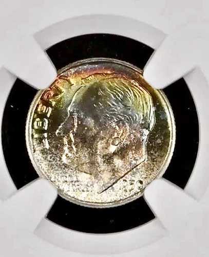1950 年 ルーズベルト シルバー 10C NGC MS68 FT モンスター レインボー - ポップ 8 究極の 10 セント硬貨!