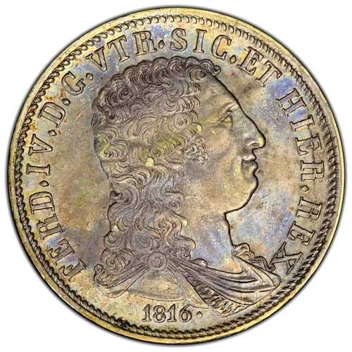 ナポリとシチリア ピアストル オブ 120 グラナ 1816 フェルディナンド IV PCGS AU58