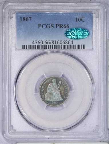 1867年 リバティ・シーテッド・ダイム 10セント PCGS PR66 PF66 CAC LB 509,520円