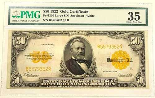 1922年 50ドル金券、Fr#1200 Large S/N、PMG VF35