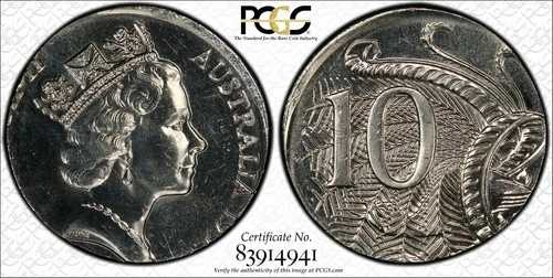 1994年オーストラリア10セント硬貨（5セント硬貨板に刻印、ミントエラー）PCGS MS65 #4941