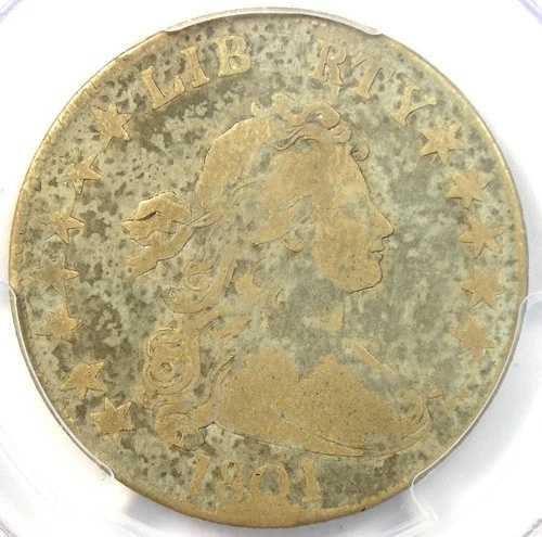 1801年 ドレープバスト ハーフドル 50セントコイン - PCGS F15認定 - 4,000ドル相当