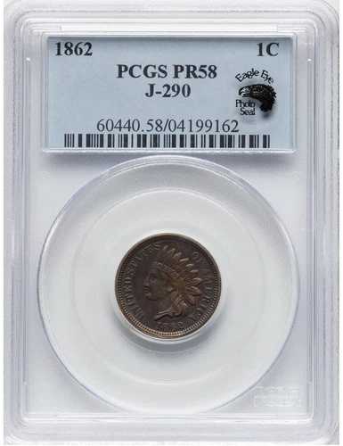 1862年銅製ダイ・トライアル - J-290パターン・インディアン・セント - PCGS PR58イーグルアイ・シール 517,440円