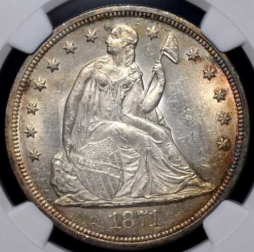 1871年 自由の女神像「モットー付き」ドル NGC MS 61、不可解なグレード、AS