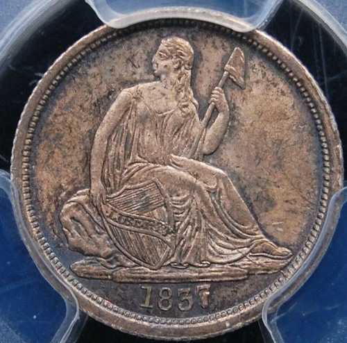 1837年 星なし 大型 日付あり 座席付きダイム PCGS MS 64 光沢あり 打刻良好 オリジナル