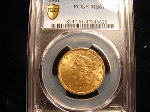 1901 リバティヘッド 10 ドル ゴールド イーグル PCGS MS61、写真の通り。
