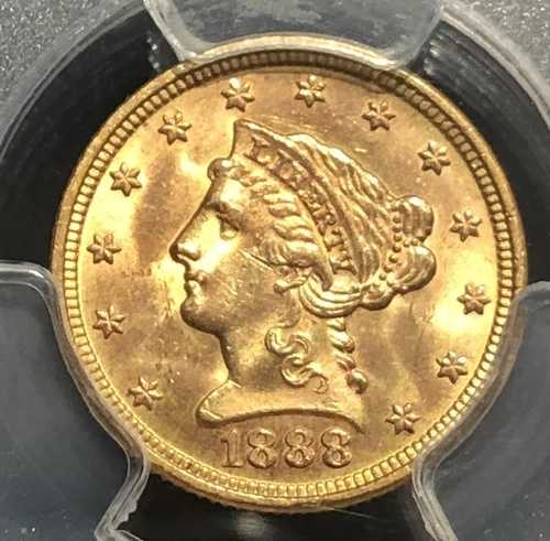 1888年 リバティヘッドクォーターイーグル 2.50ドル金貨 PCGS MS 64 *