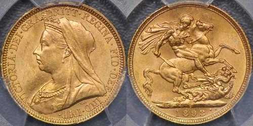 1893年 シドニー・ヴェイルド・ヘッド・ソブリン - PCGS MS63|WORLD RESOURCE【QUEEN店】