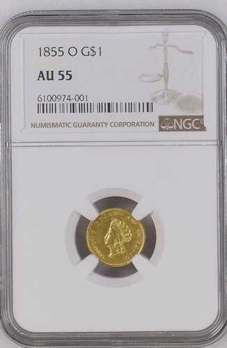 1855-O 金貨 - タイプ 2 G$1 NGC AU55