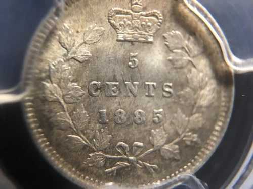 1885年製 大型5**、PCGSグレード カナダ製、5セント、**MS-64** #3014
