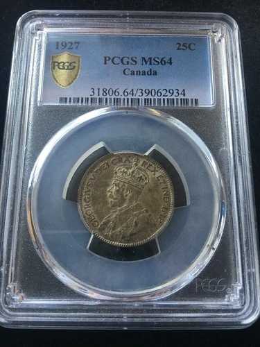 1927年 PCGS認定カナダ貨幣、25セント、**MS-64** #2934|WORLD RESOURCE【QUEEN店】