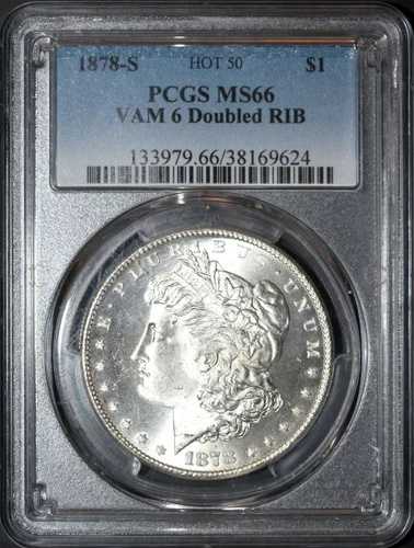 1878 S モーガン シルバー ダラー PCGS MS66 VAM 6 ホット 50 ダブル RIB レア!