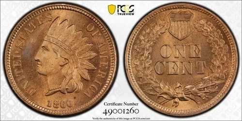 1860年 PCGS MS65 FS-401 尖頭胸像インディアンセント