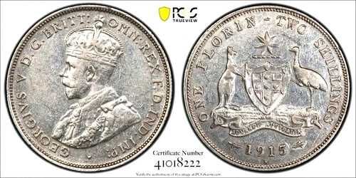 オーストラリア 1915 H フロリン キー デート ローミント レア PCGS アウンク ラスター CV $5990.00｜WORLD RESOURCE【QUEEN店】