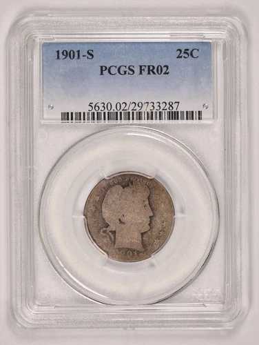 1901-S バーバー シルバー クォータードル PCGS フェア-02 AG02 キーデート