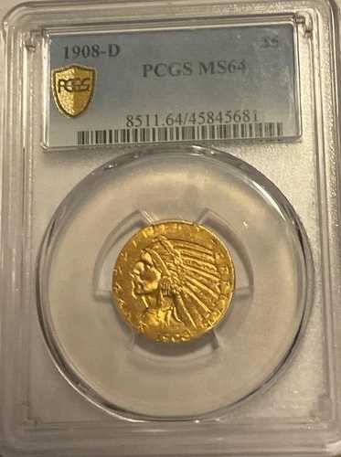 1908-D 5ドル インディアンハーフイーグル PCGS MS64