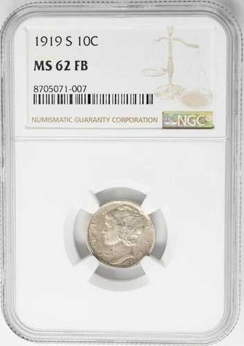 1919-S マーキュリーダイム 10セント MS62 FB NGC 950581-2