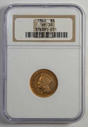 1863年 3ドル金貨 インディアン・プリンセス・ヘッド NGC VF30