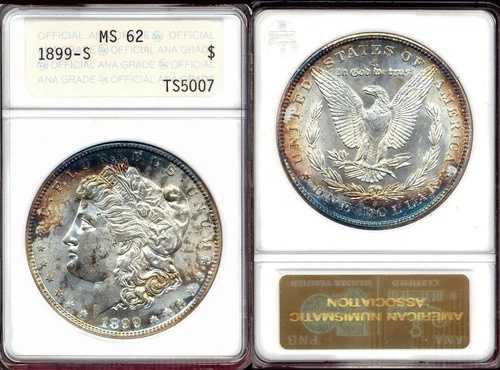 1899-S $1 ANACS MS62- 希少 レインボートーン シャープストライク ミントラスター PQ モーガン Do