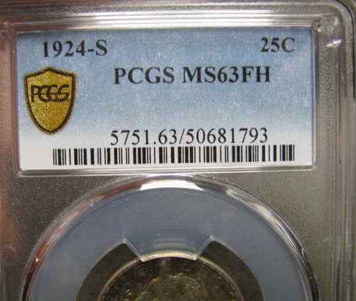 1924-S スタンディング リバティ クォーター コイン ---- PCGS MS-63 FH グレード コイン ---- #956B