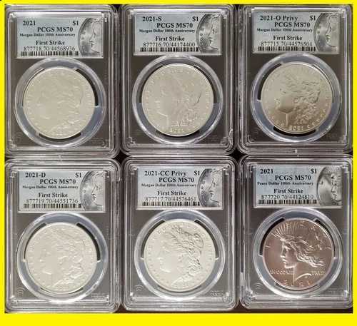 2021年 モルガン ピース シルバードル 6枚セット PCGS MS 70 ファーストストライク ラストボックス COA