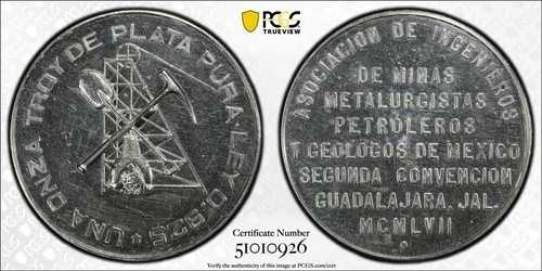 メキシコ 1957年 メダル シルバー グローブ-701A PCGS Ms61 300個入り 希少品！PCGSで知られる最高級品