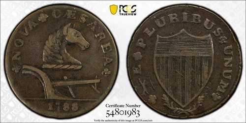 1788年 ニュージャージー植民地銅貨 フォックス・ビフォア・レジェンド PCGS XF 詳細 #1983