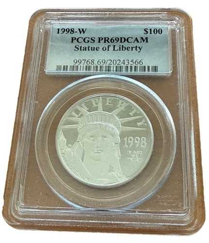 米国 1998年 W プラチナ 1オンス 100ドル PCGS PR69DCAM 自由の女神像
