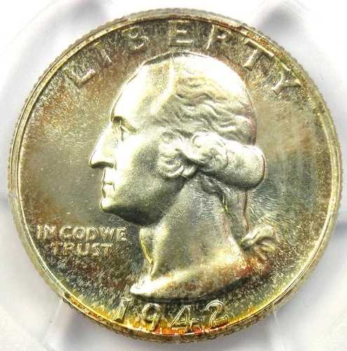 1942年 プルーフ ワシントン クォーター 25セント - PCGS PR68 (PF68) 認定 - 5,000ドル相当