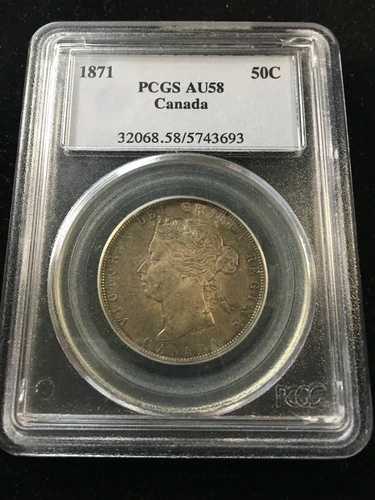 1871年 PCGS 認定カナダ銀貨 50セント、**AU-58**