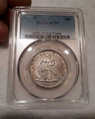 1858-S 50C 着席リバティ シルバー ハーフ ドル PCGS AU-53 低評価&低価値!