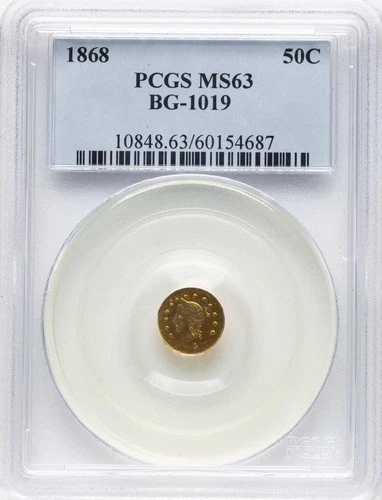 1868年製 50セント金貨 リバティラウンド - BG-1019 - PCGS MS63 - トップポップ - これ以上のものはなし