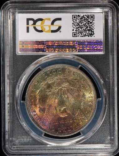 1887-P モルガン銀貨 MS63 モンスターリバーストーン マゼンタ ロイヤルブルーグリーン